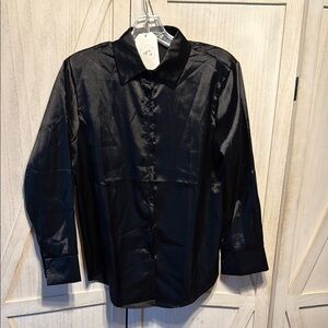 Black Satin Button Down Shirt